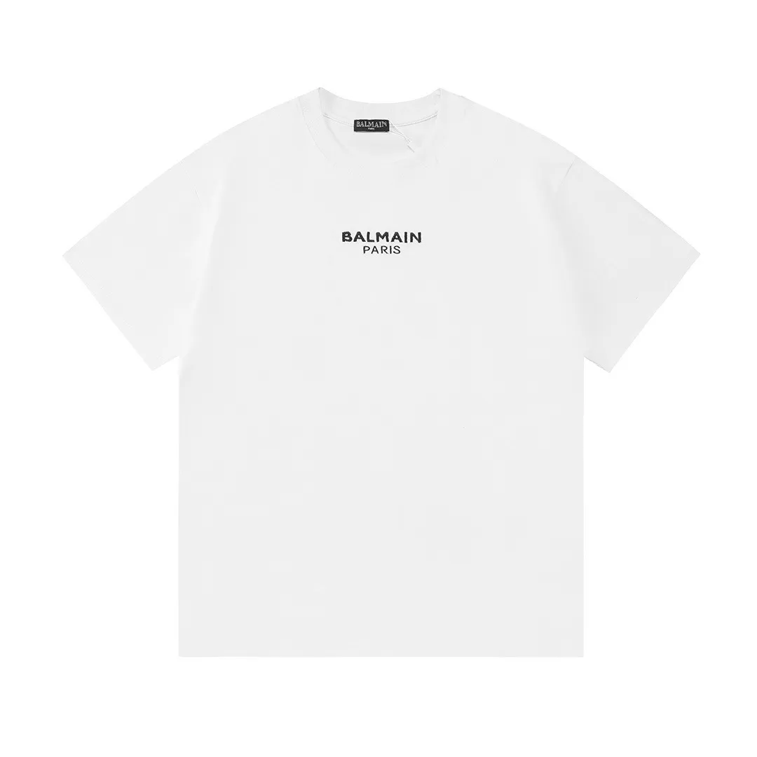 BALMIN Balmain 2026New Arrival official website synchronization Imported machine high-density embroidery small logo Men's and women's Same Style short-sleeved T-shirt Customized gram 100% double yarn pure cotton fabric Custom dyed 32 double-strand threads Collar label, hangtag, main mark and three labels complete Color: White Size: XS S M L